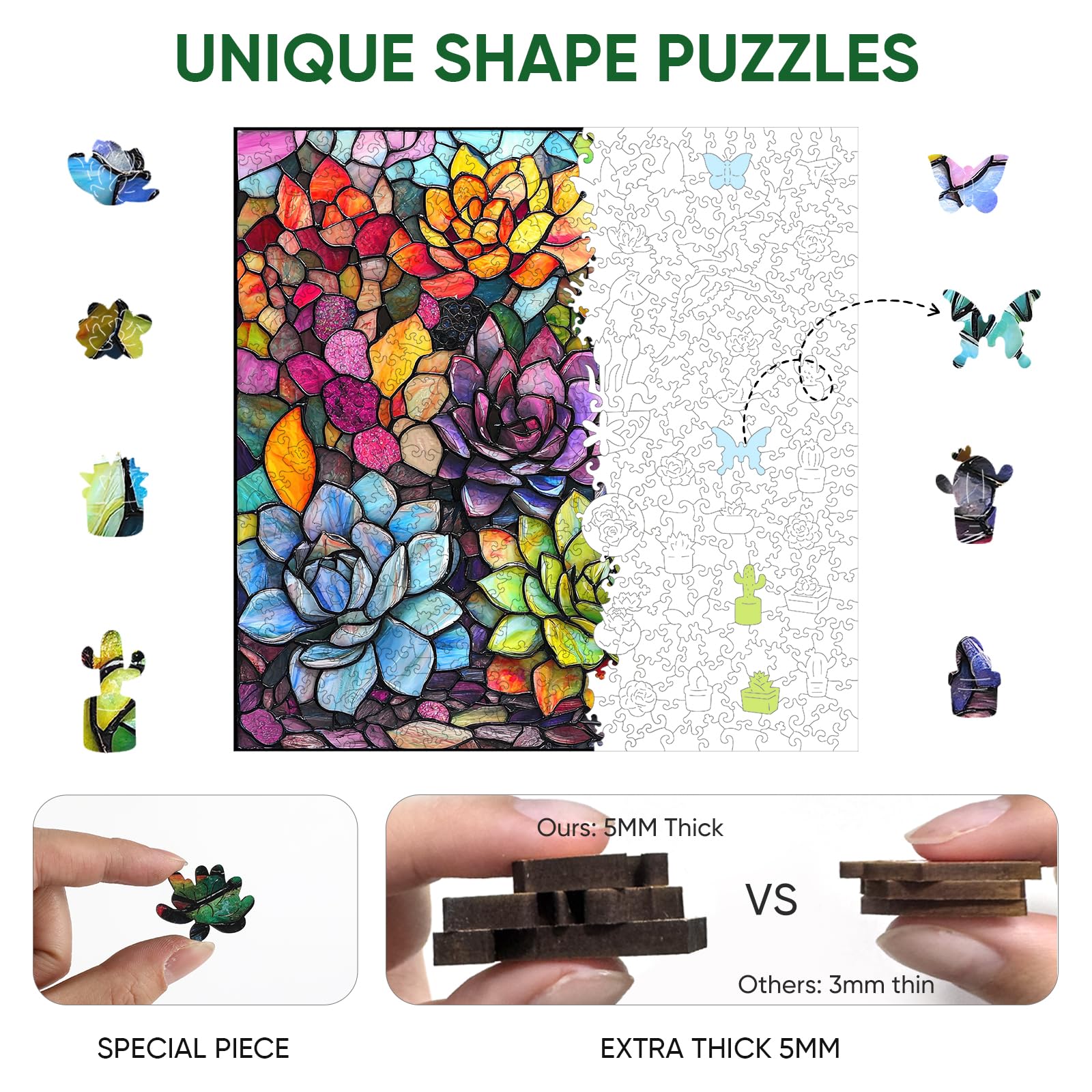 Delobil assembled succulent puzzle on table, ready for display.
