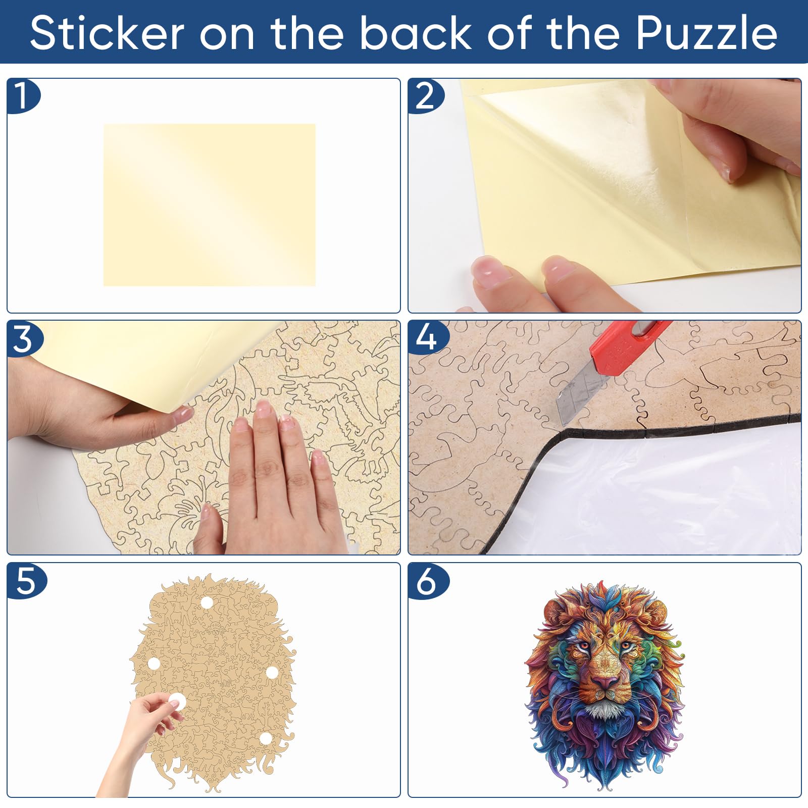 Delobil lion puzzle turns into colorful wall decor after completion.