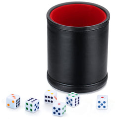 Delta-shop dice cup close-up highlights red felt interior