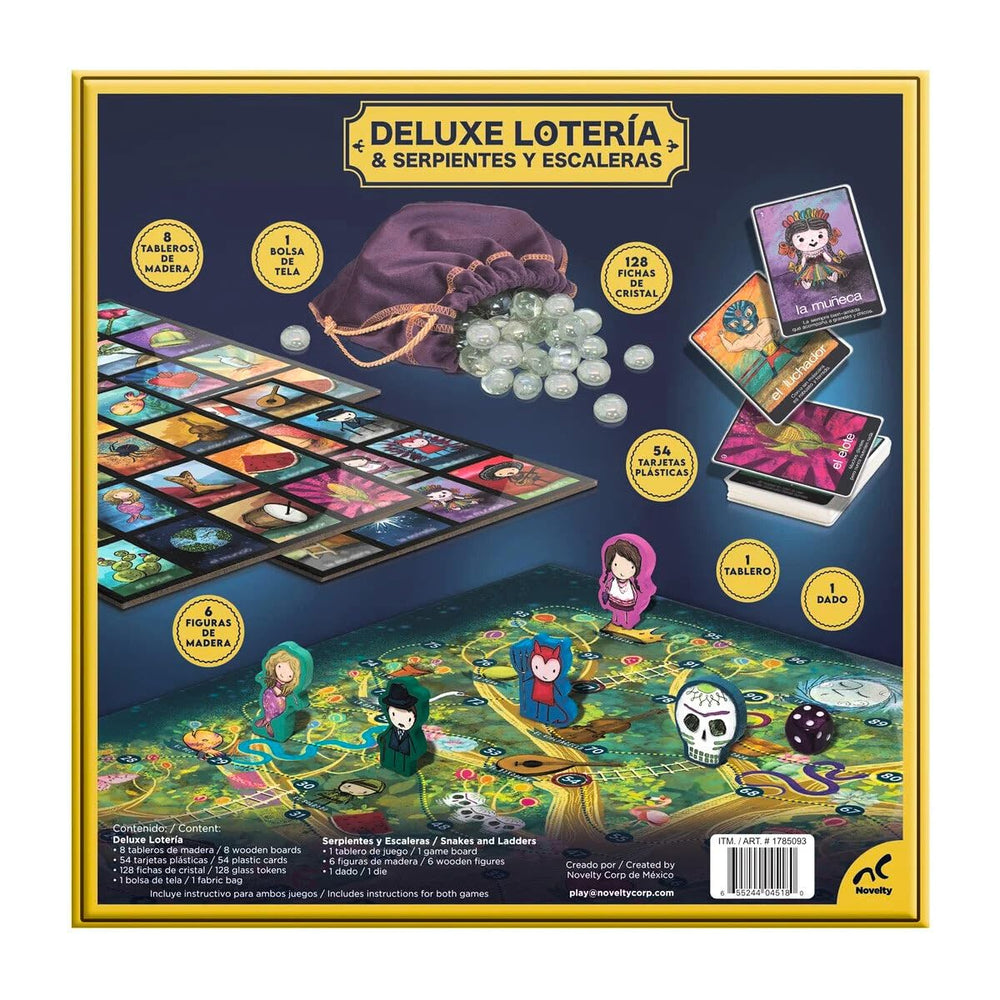 Deluxe Loteria wooden figures and dice enable quick rounds and easy setup