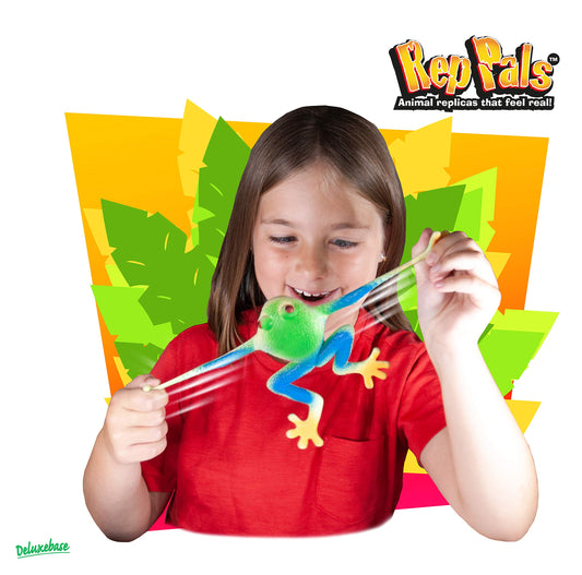Deluxebase Rep Pals stretchy frog closeup highlights soft rubber feel and flexible fun