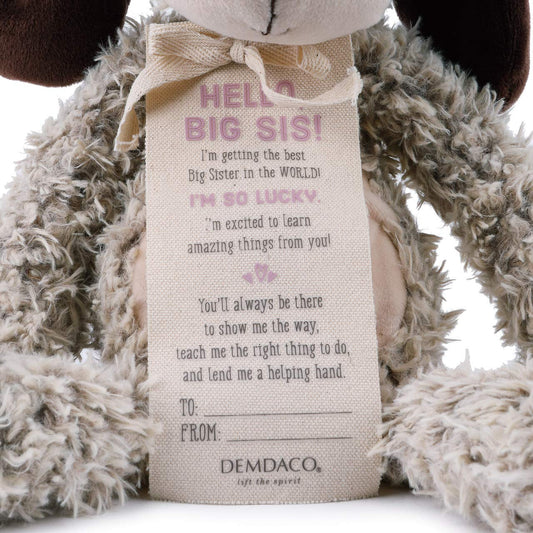 DEMDACO Big Sister Puppy plush ears and belly details invite comforting hugs.