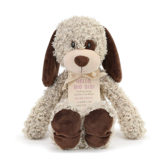DEMDACO Big Sister Puppy plush face with soft brown fur for hugs.