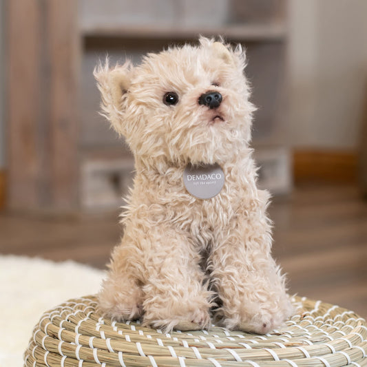 Close-up of sewn-on eyes on DEMDACO Chorkie Mix Rescue Dog plush
