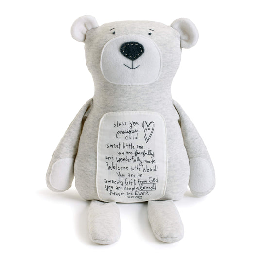 DEMDACO Plush Bless You Bear face with soft fabric for comforting hugs