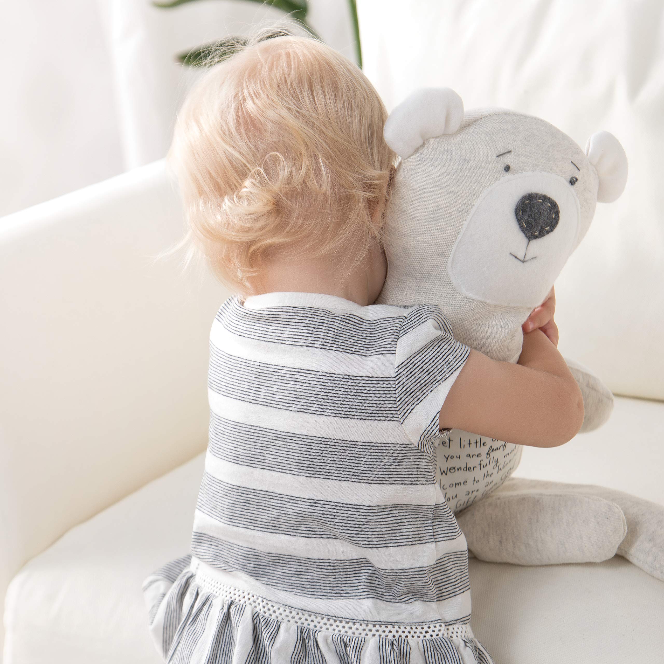 DEMDACO Plush Bless You Bear full body view showcases a huggable size for bedtime
