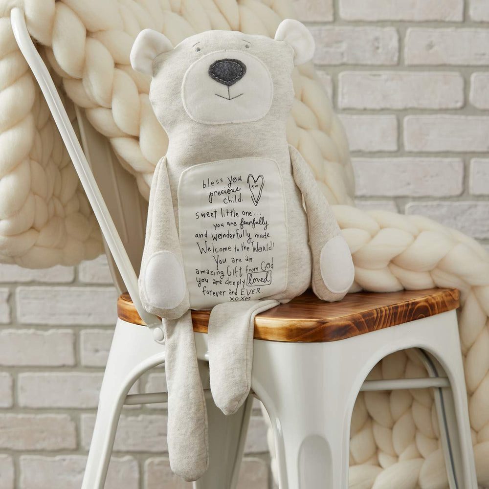 DEMDACO Plush Bless You Bear heart emblem conveys a caring motif for little ones