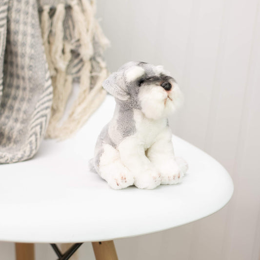 DEMDACO Schnauzer plush face detail showing lifelike charm for storytelling.