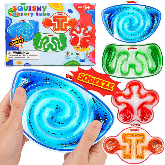 Demilong squishy sensory toys 4-pack front view promotes calm focus during play.