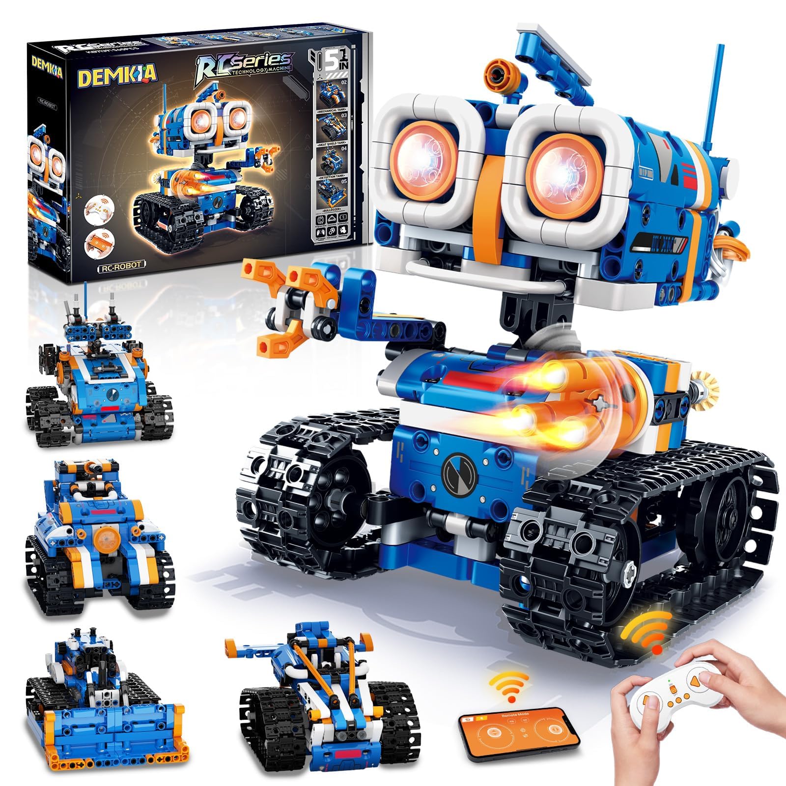 Demkia 5in1 robot kit models showcase versatile build options for creative STEM play.