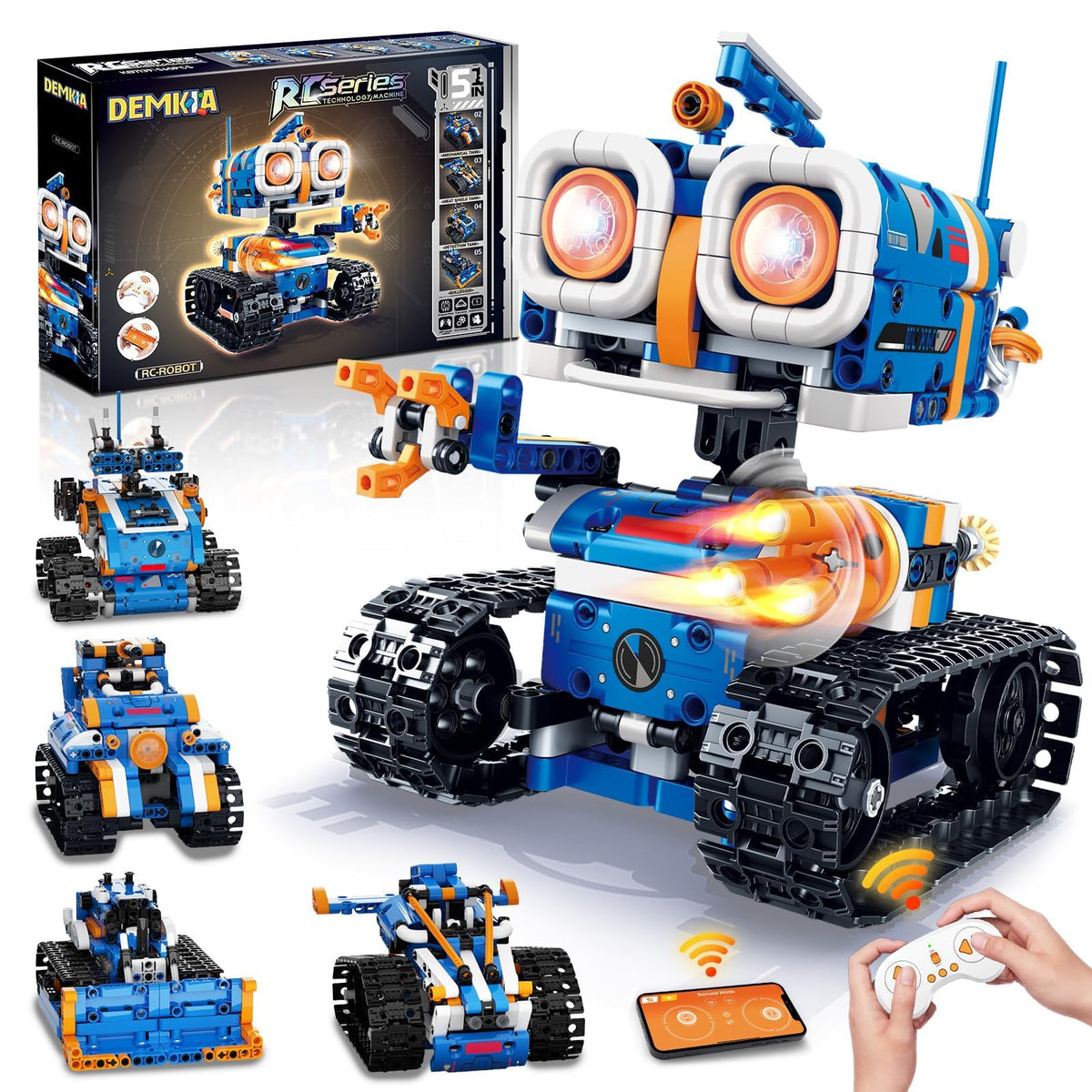 Demkia 5in1 robot kit models showcase versatile build options for creative STEM play.