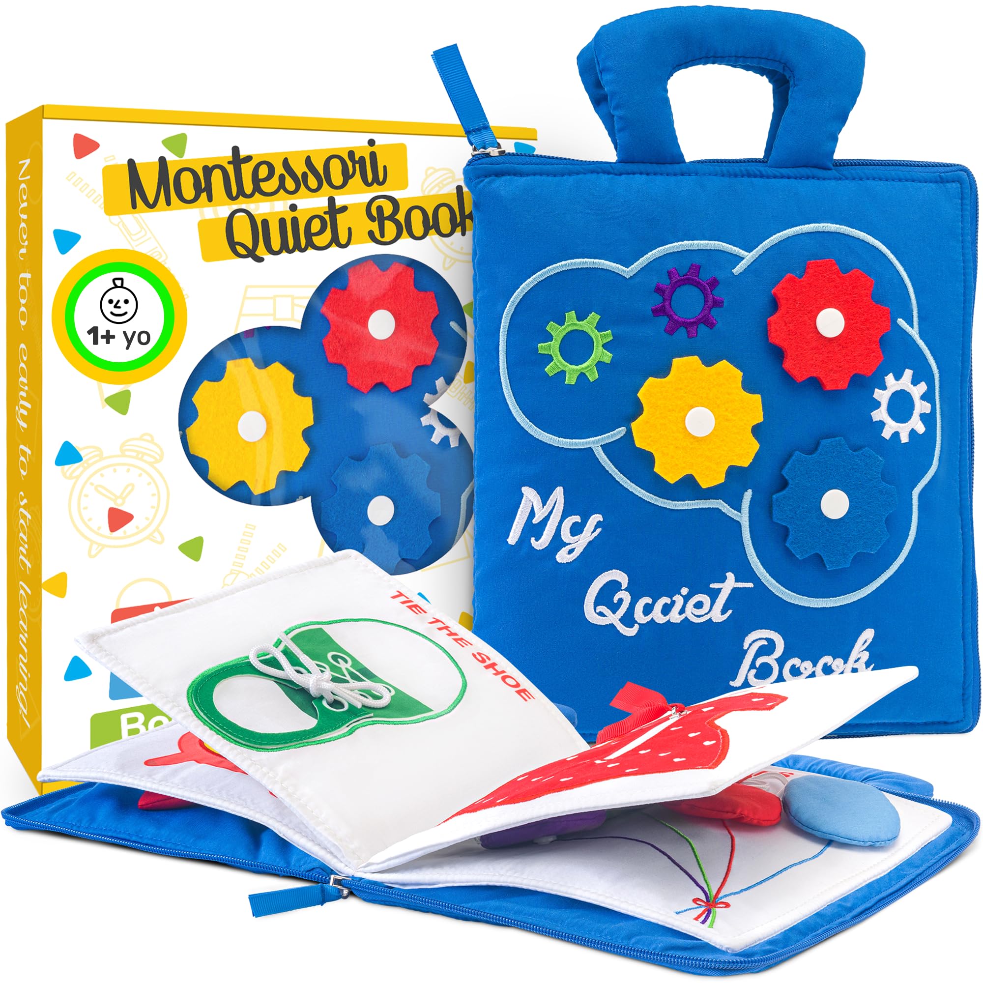 deMoca Busy Book showing toddler travel activities for quiet airplane rides