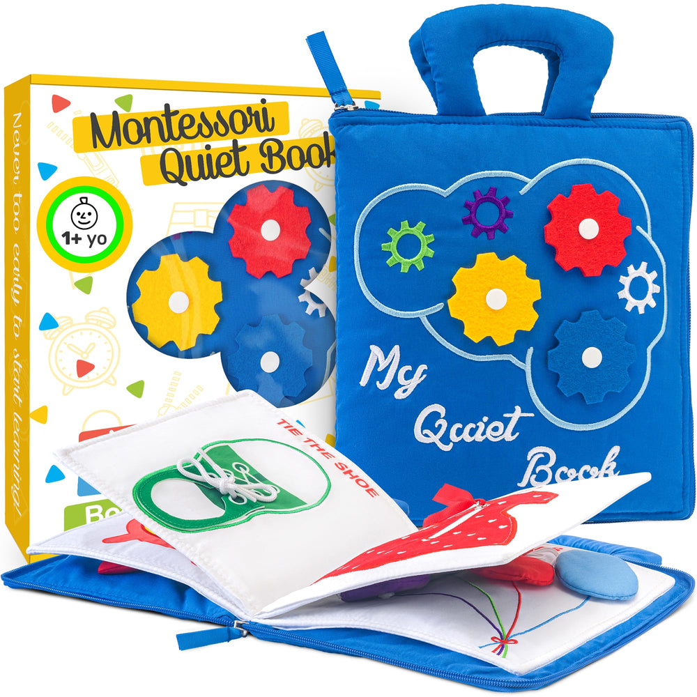 deMoca Busy Book showing toddler travel activities for quiet airplane rides