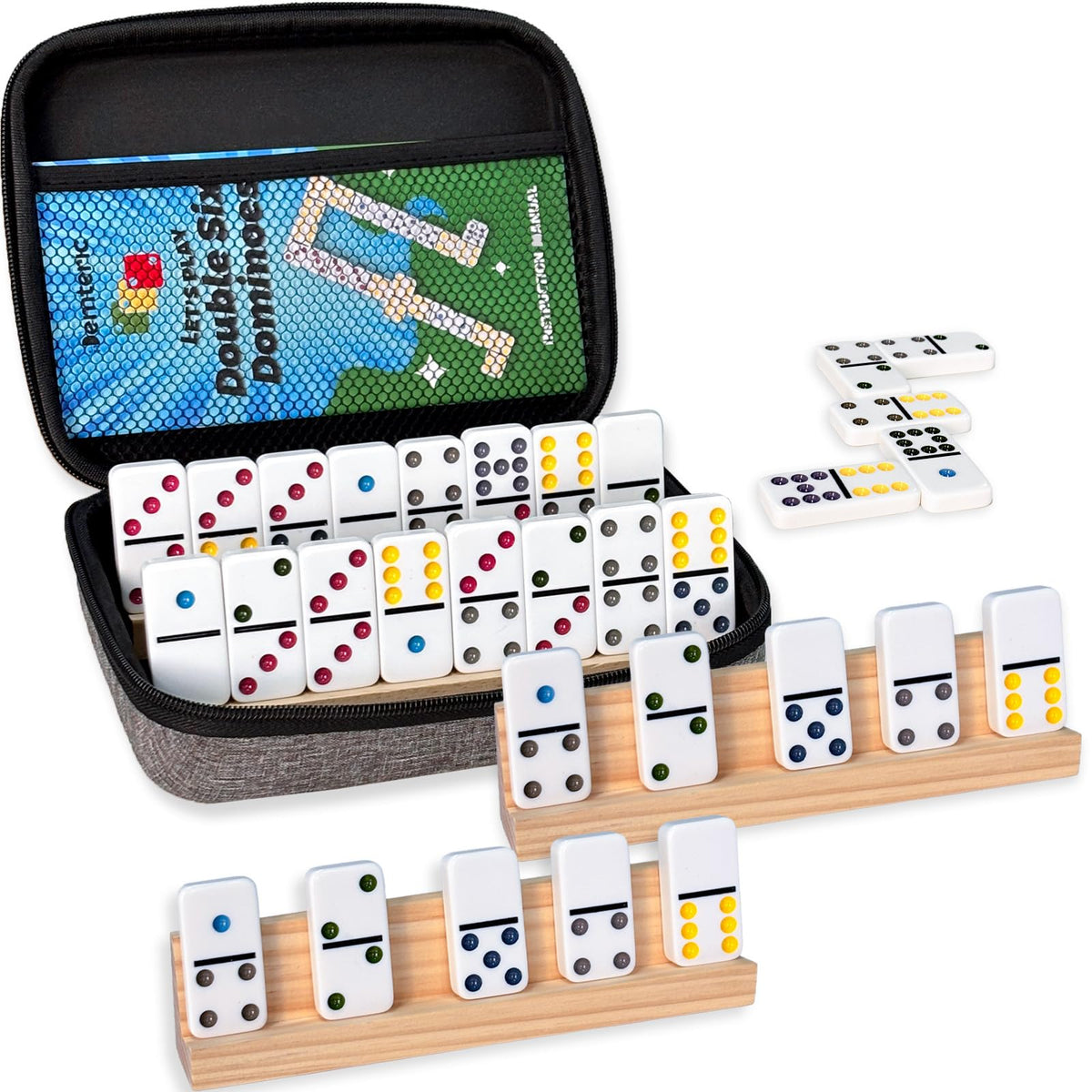 Demteric upgraded dominoes double 6 tiles with bright dots for quick recognition during play.