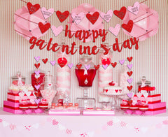 Deneo Galentines Day banner shown on wall and doorway decor.