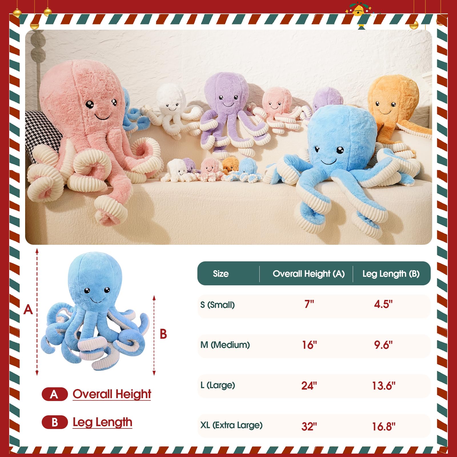 DENTRUN 7-inch blue octopus features suction cup for interactive play