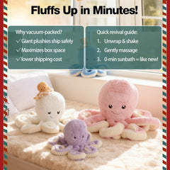 DENTRUN White 32-inch octopus plush used as a soft bedtime companion