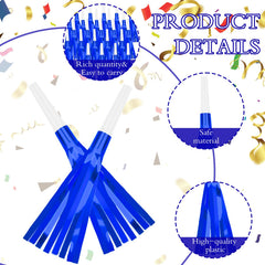 Denylo pro blue glitter noise maker closeup, showcasing durable paper and plastic construction