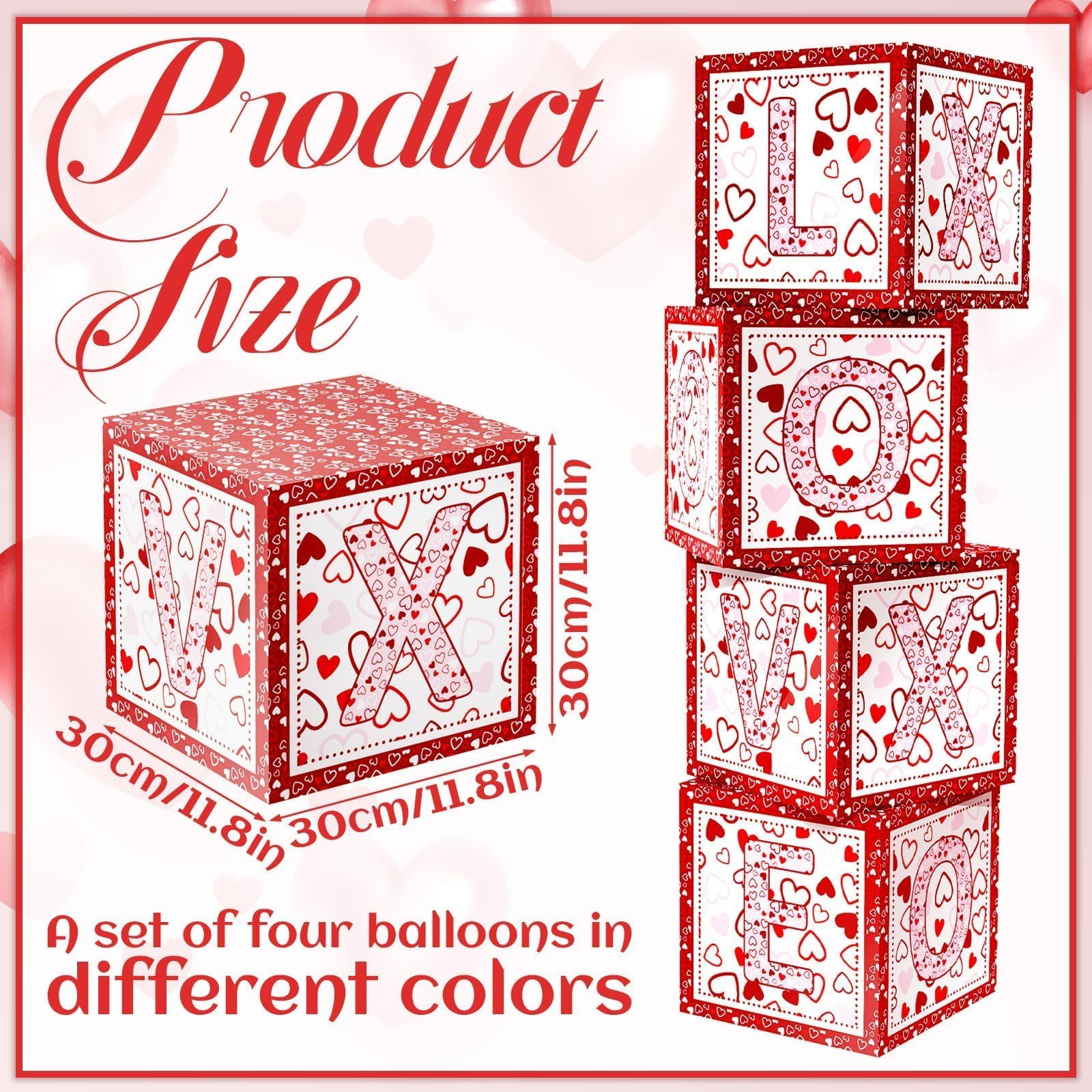 Denylo Pro valentines balloon box heart-pattern pink, ideal for romantic celebrations and classroom decorations.