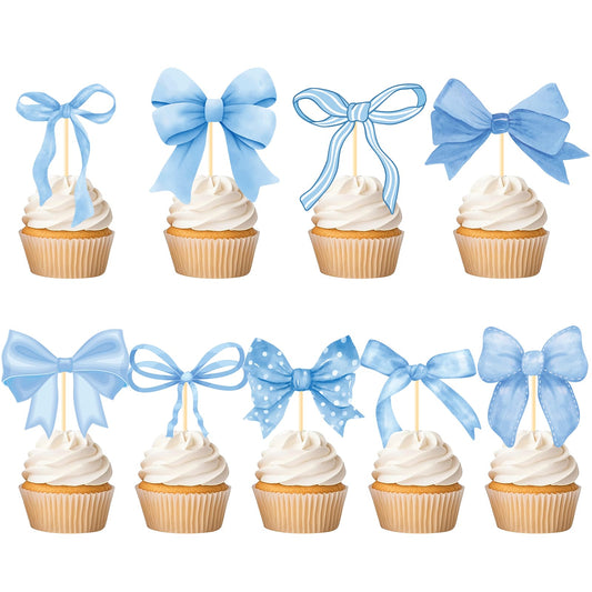 Deorfuy blue bow cupcake toppers close-up add chic dessert detail for parties