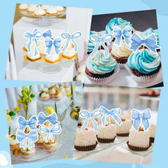 Deorfuy blue bow toppers packaging image shows full 40-count set
