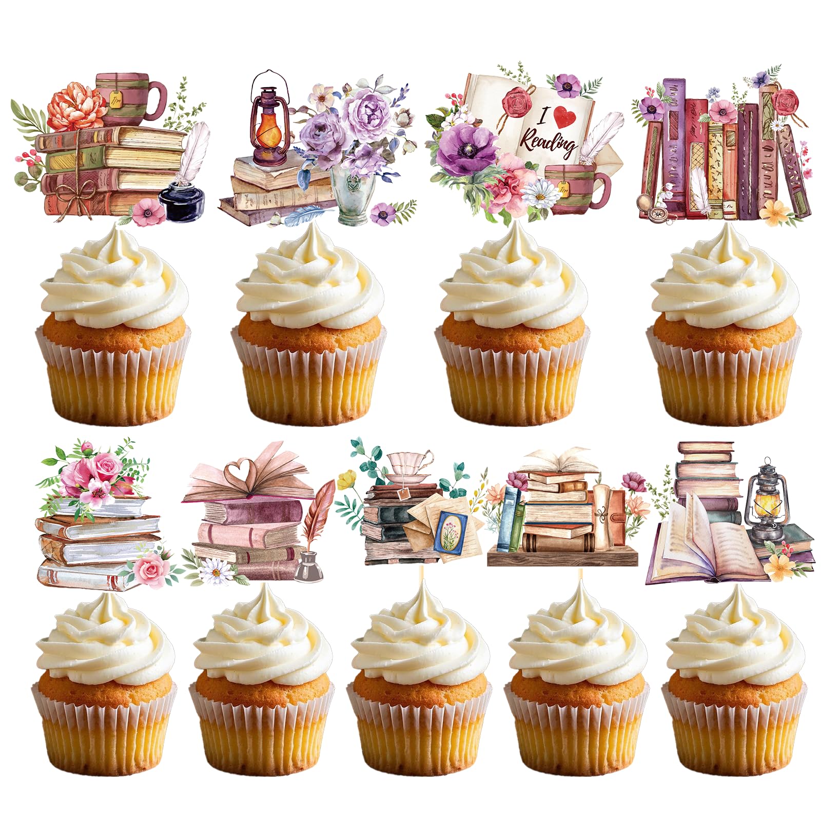 Deorfuy book-themed cupcake toppers pattern 1 add literary charm to party desserts.