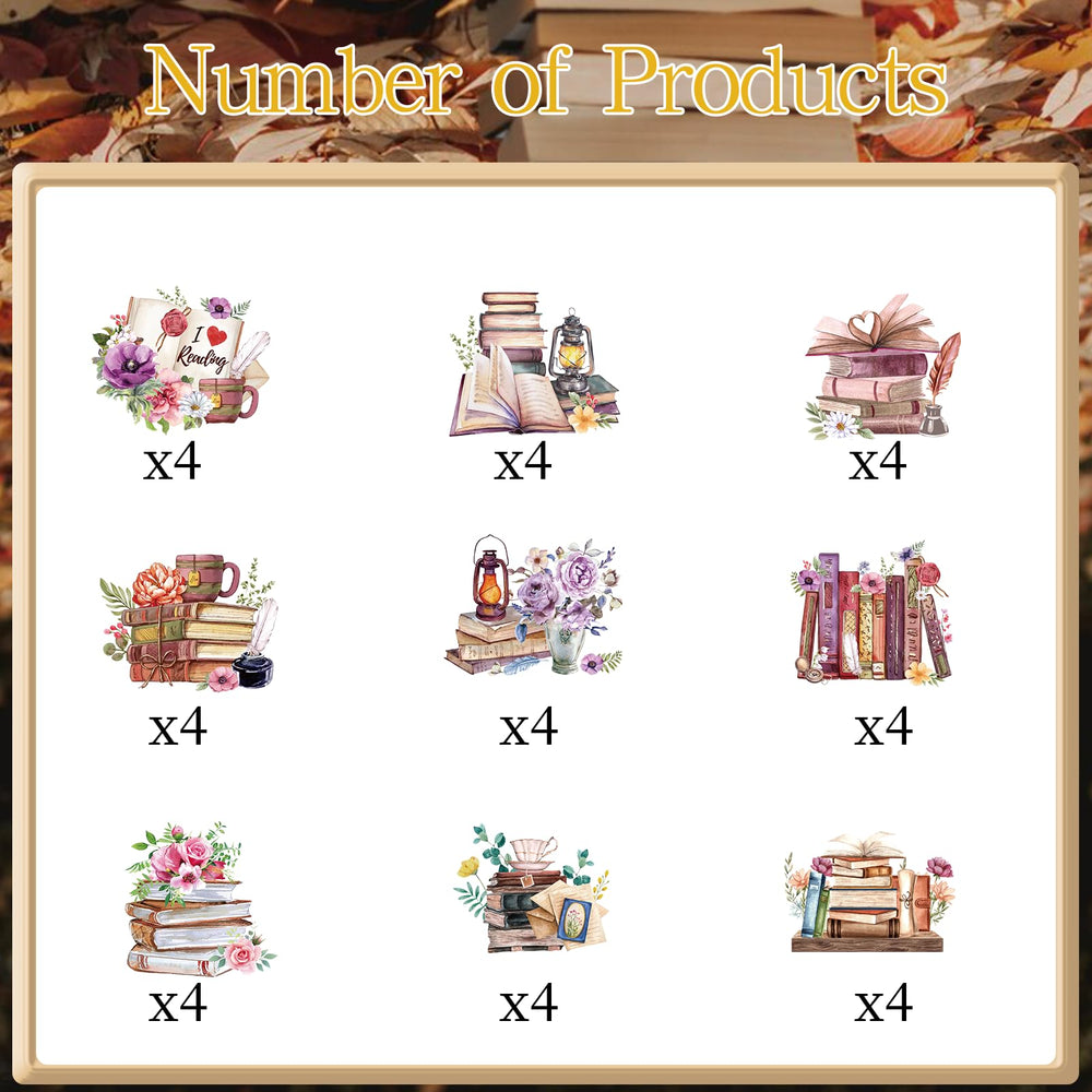 Deorfuy book-themed cupcake toppers pattern 3 evoke a cozy library atmosphere.