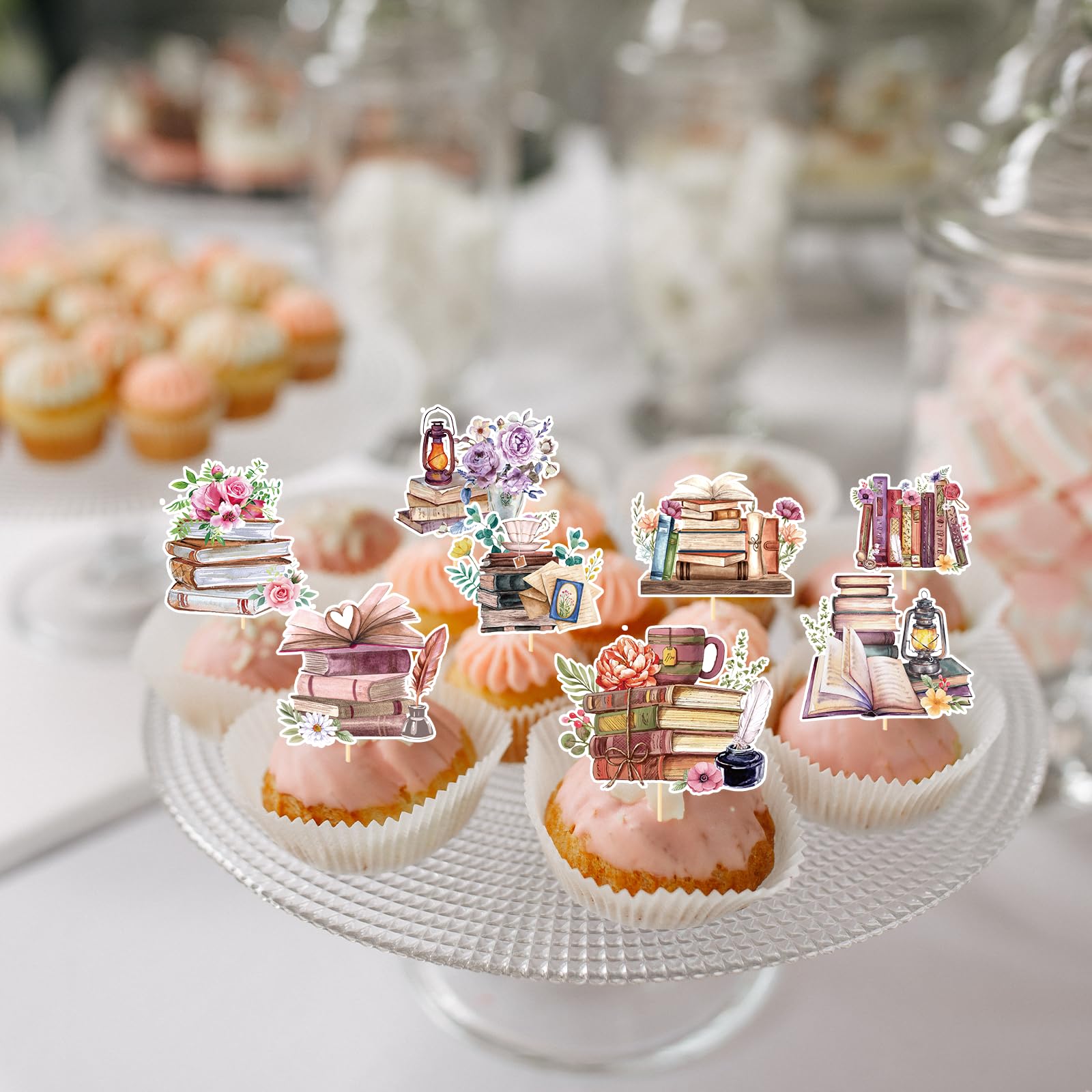 Deorfuy book-themed cupcake toppers pattern 5 pair well with party decor.
