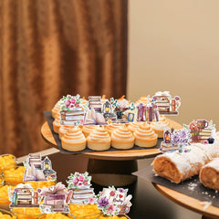 Deorfuy book-themed cupcake toppers pattern 6 create a playful bookish vibe.