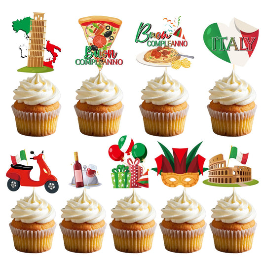 Deorfuy Buon Compleanno cupcake toppers for festive Italian desserts.