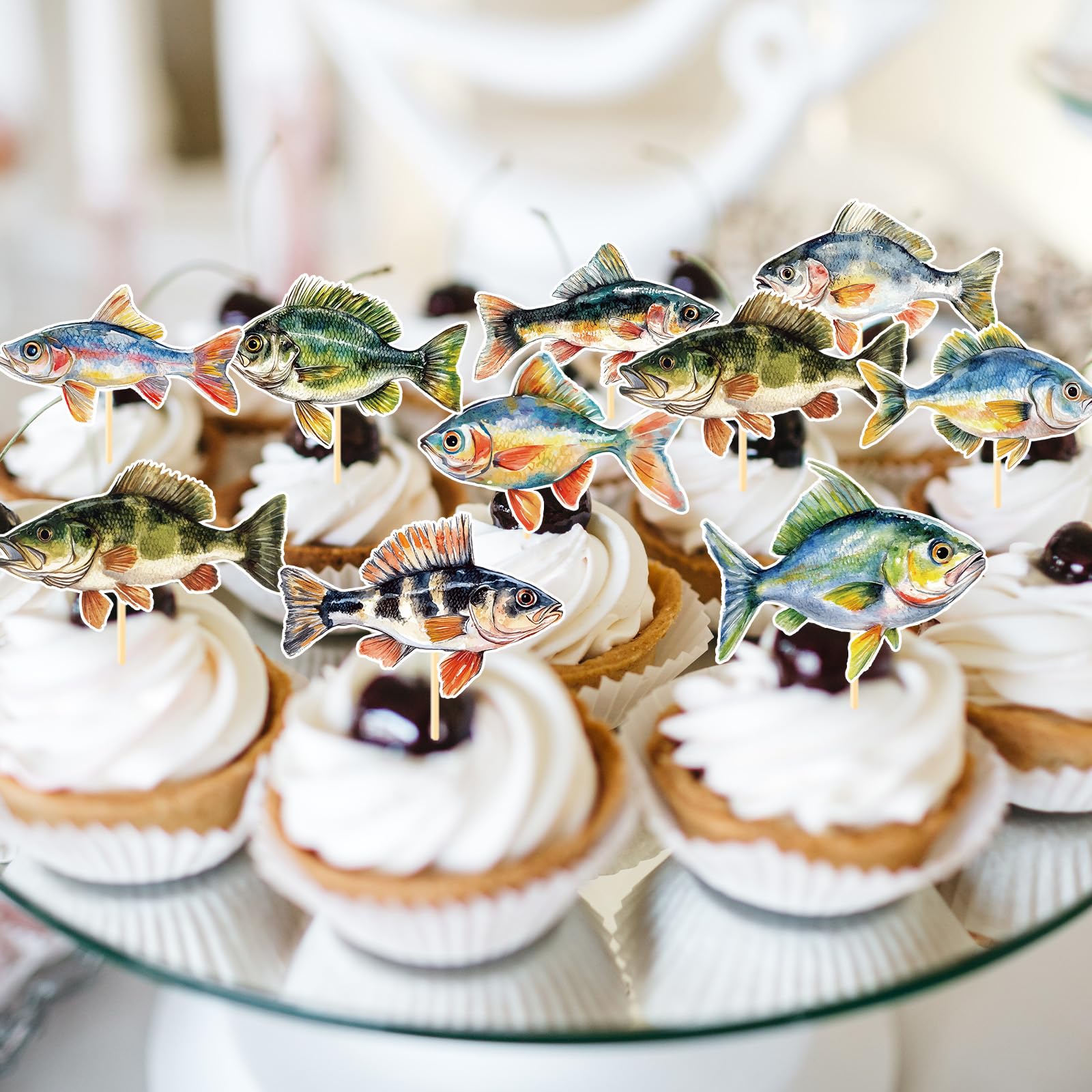 Deorfuy outdoor fishing theme party decor adds charm to desserts.