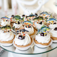Deorfuy outdoor fishing theme party decor adds charm to desserts.