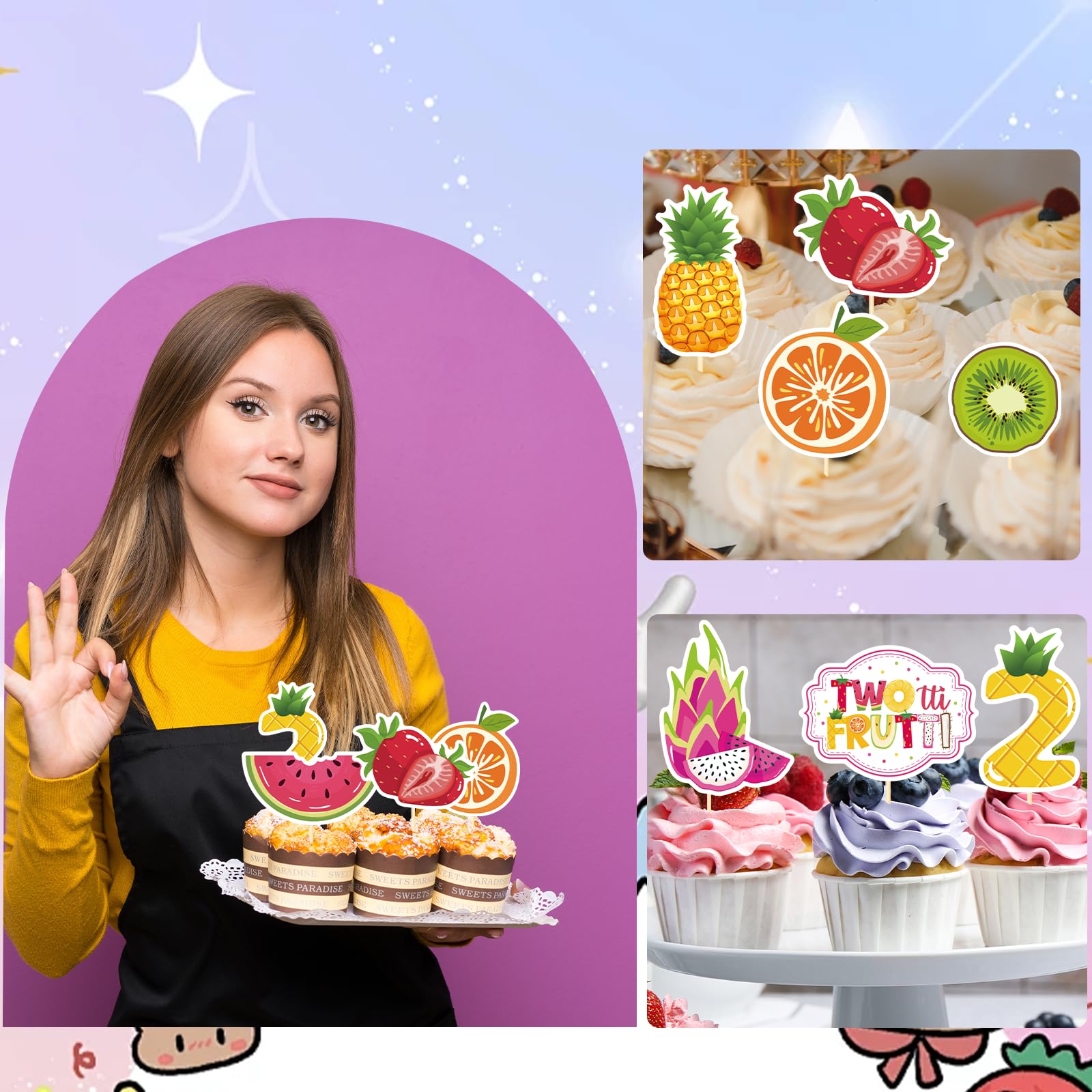 Deorfuy Twotti Fruity toppers brighten dessert tables for photos.