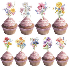 Deorfuy Wildflower cupcake toppers in nine patterns add vibrant color to cupcakes