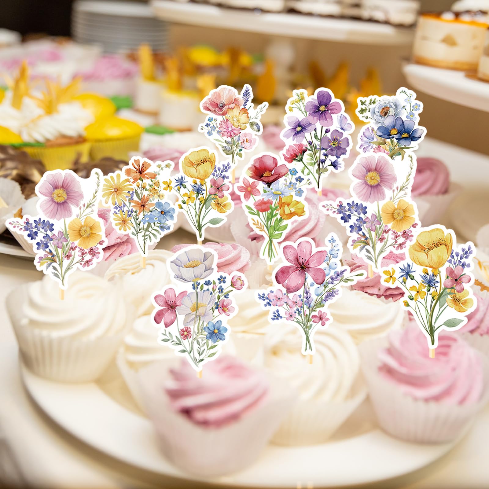 Deorfuy Wildflower toppers perfect for wildflower themed party desserts