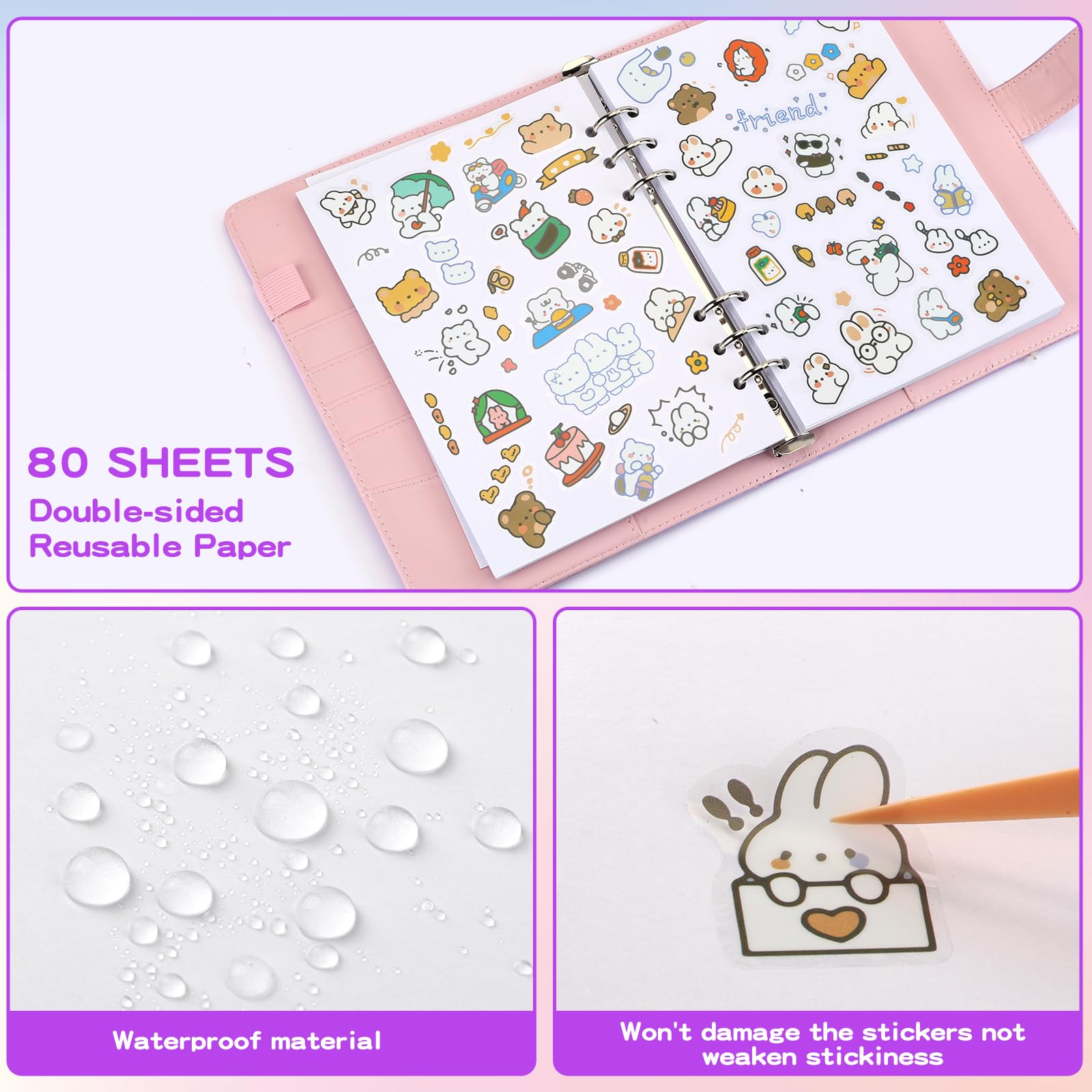 Deqing Warm book shows 80 sheets (160 sides) for ample sticker space
