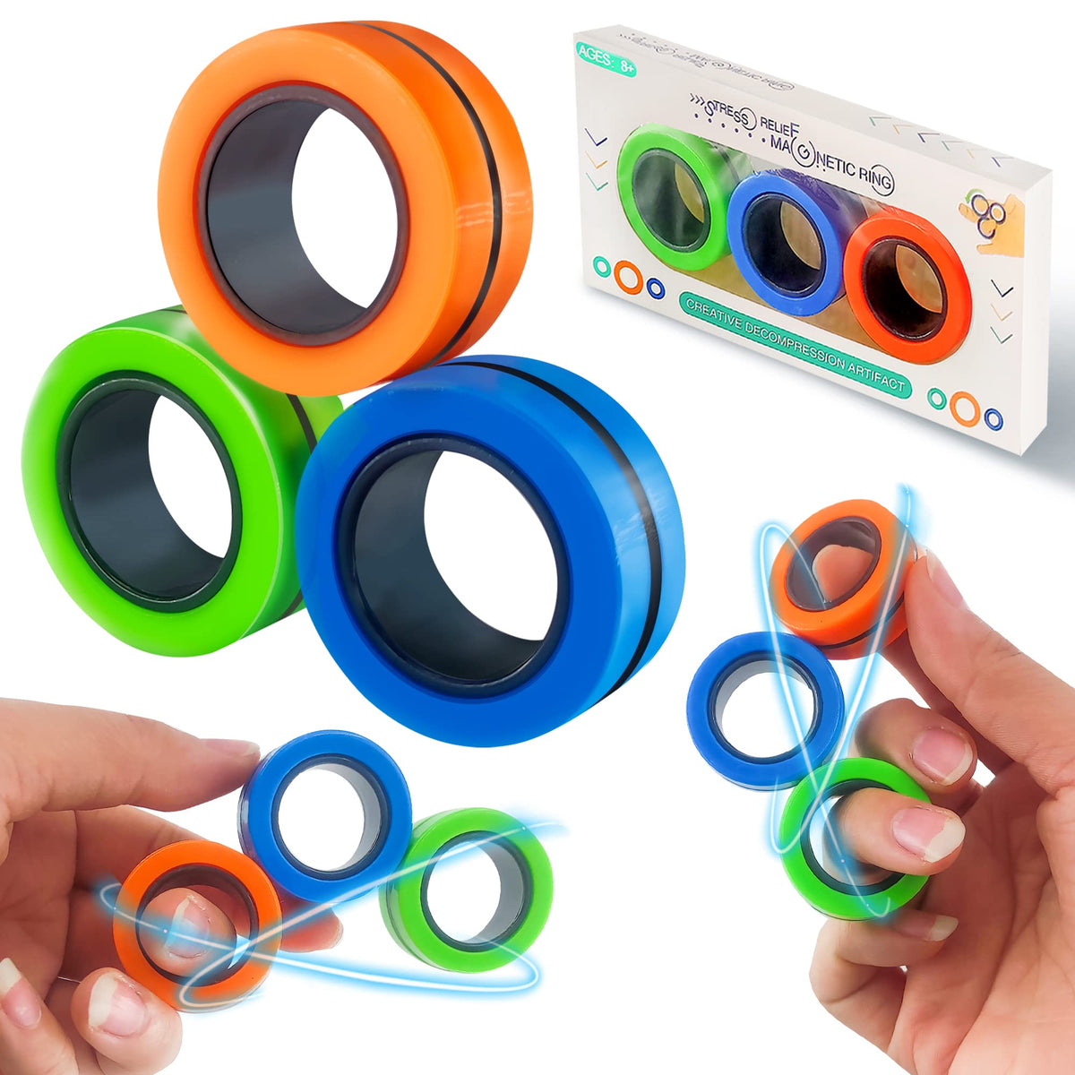 Dermasy magnetic rings 3-pcs set, compact stress-relief tool for pocket carry.