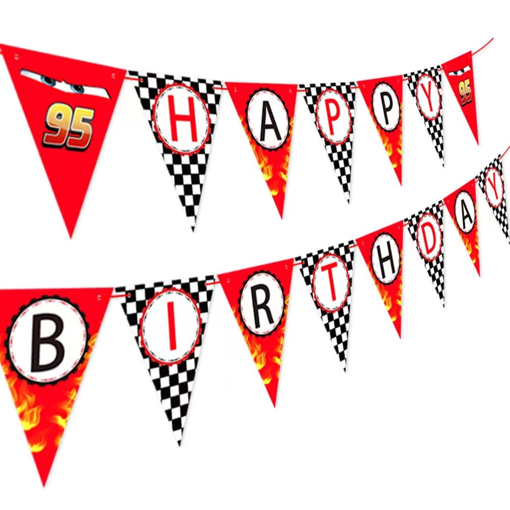 Derzhssg race car banner for birthday party setup with bright colors