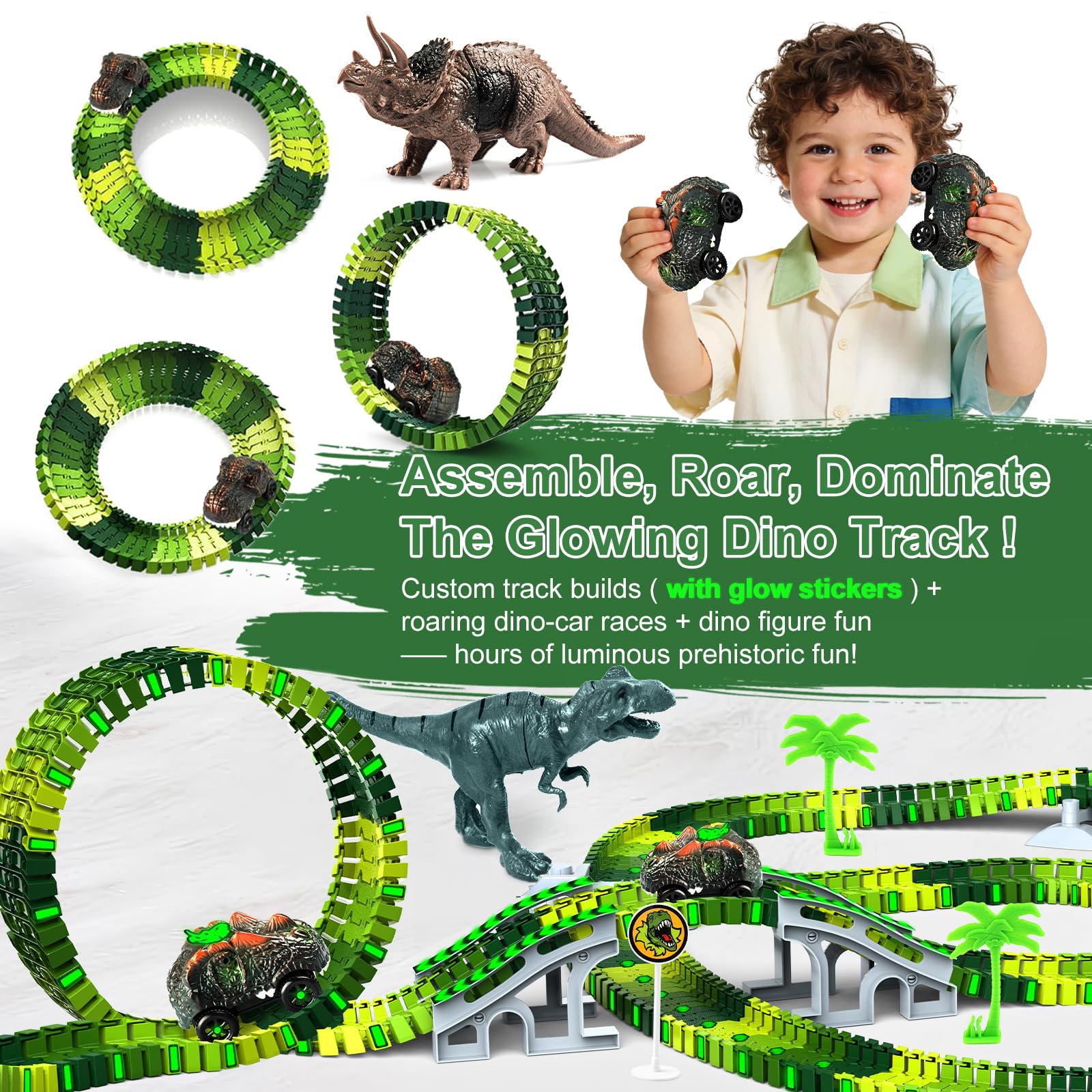 Desuccus two dinosaur cars for fast-paced dinosaur adventures on track.