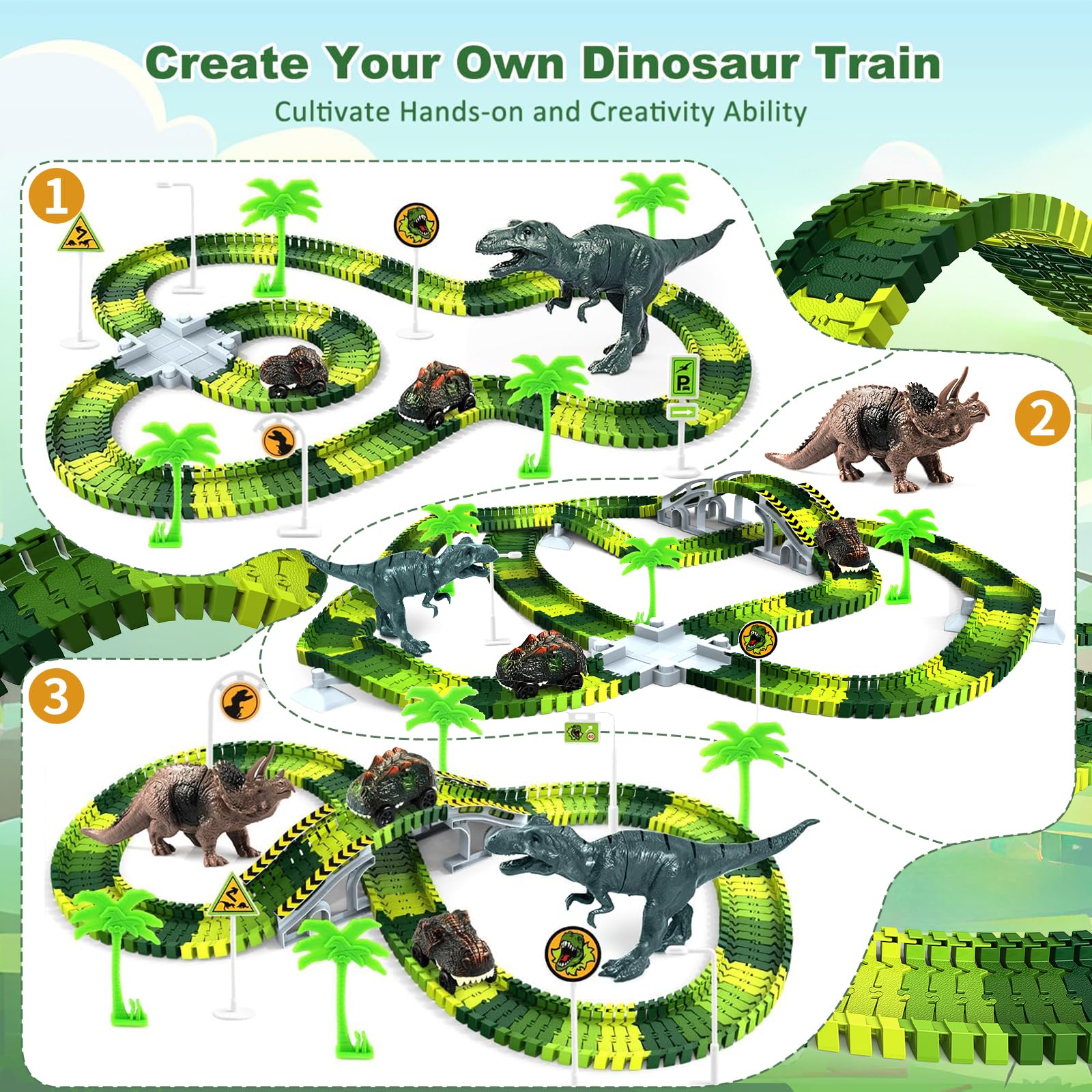 Desuccus x-shape crossroad and slopes enable varied layouts for open-ended play.