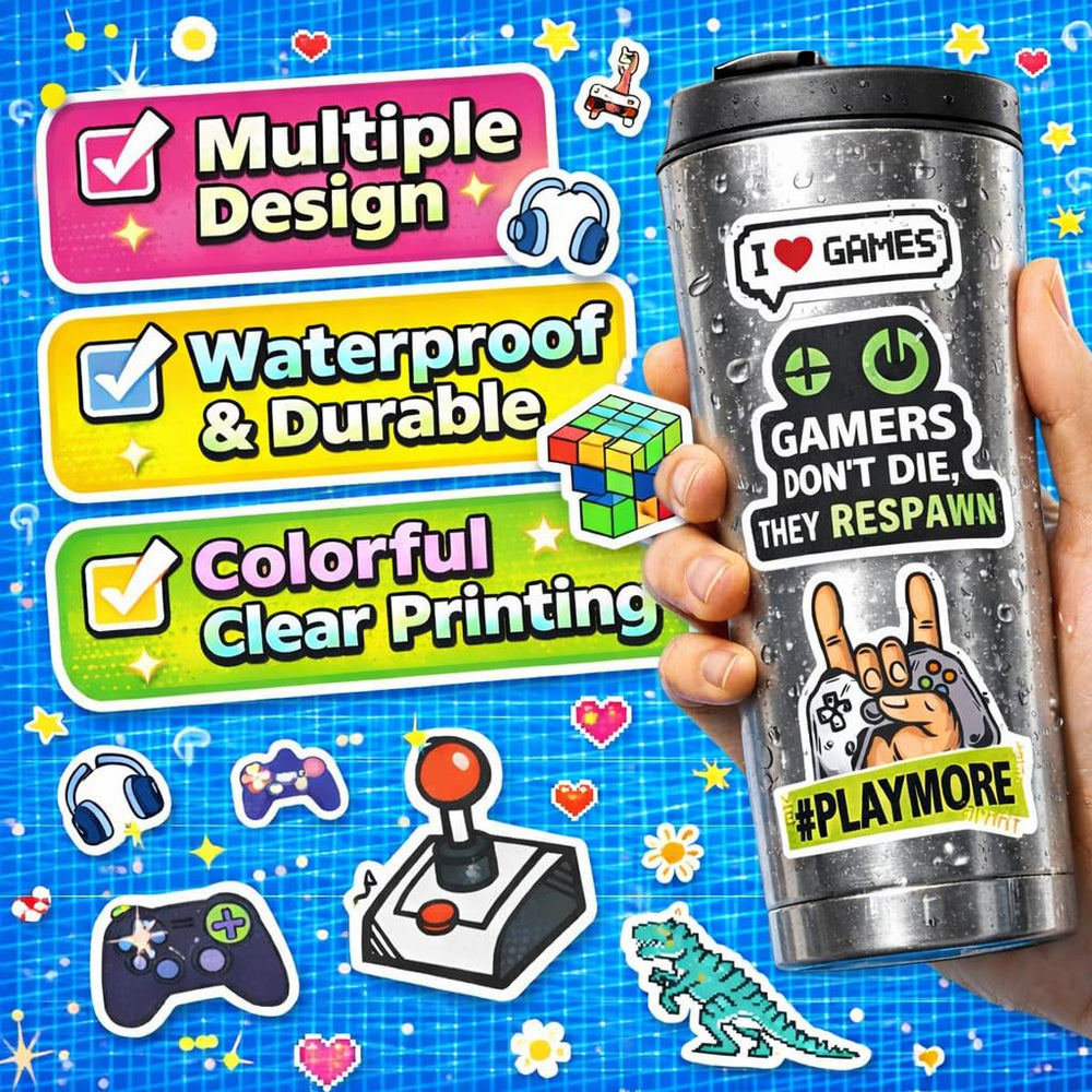 DETICKERS vinyl gamer stickers for laptops and bottles with durable, long-lasting color.