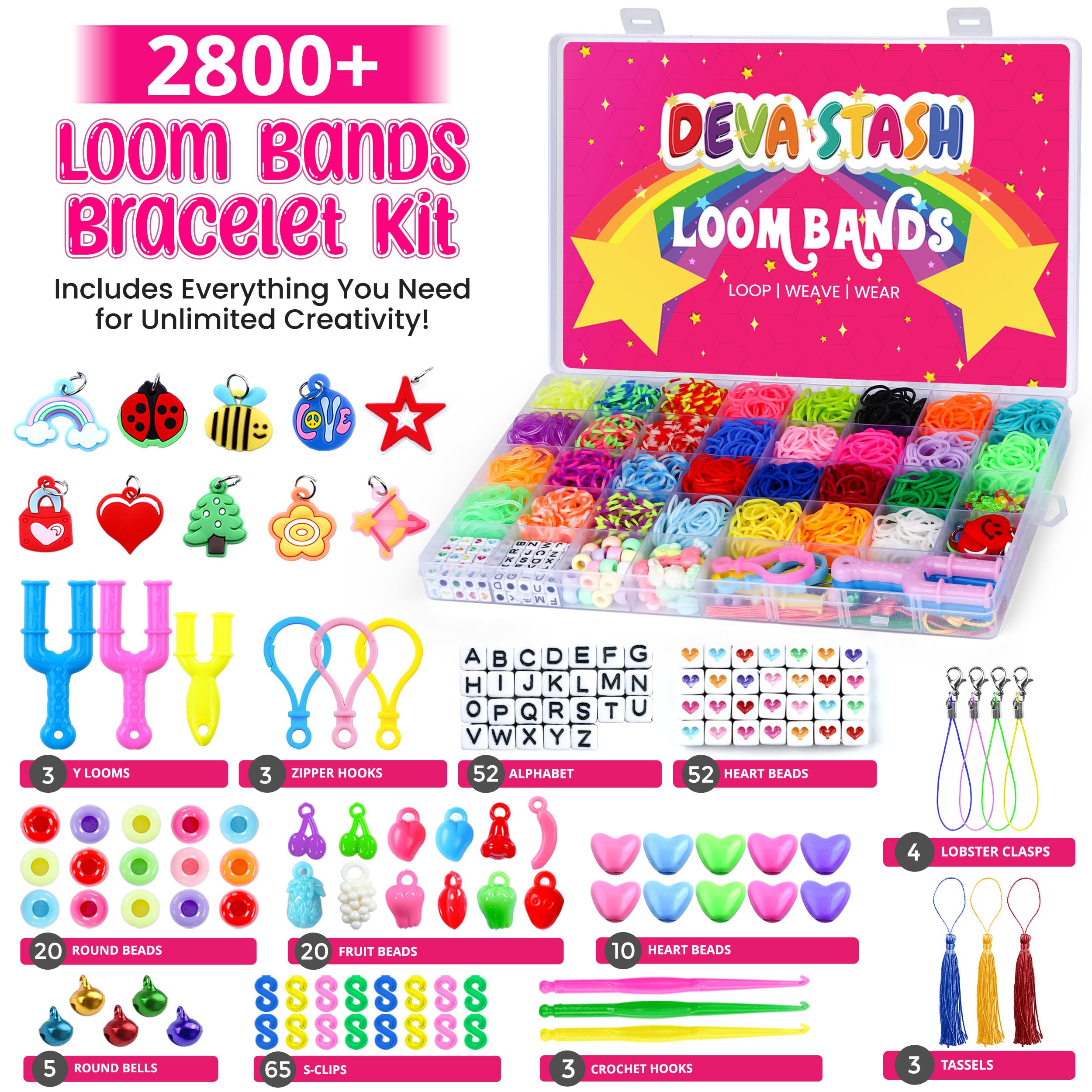 DEVA STASH 30-colour loom bands kit with vibrant hues for bracelets