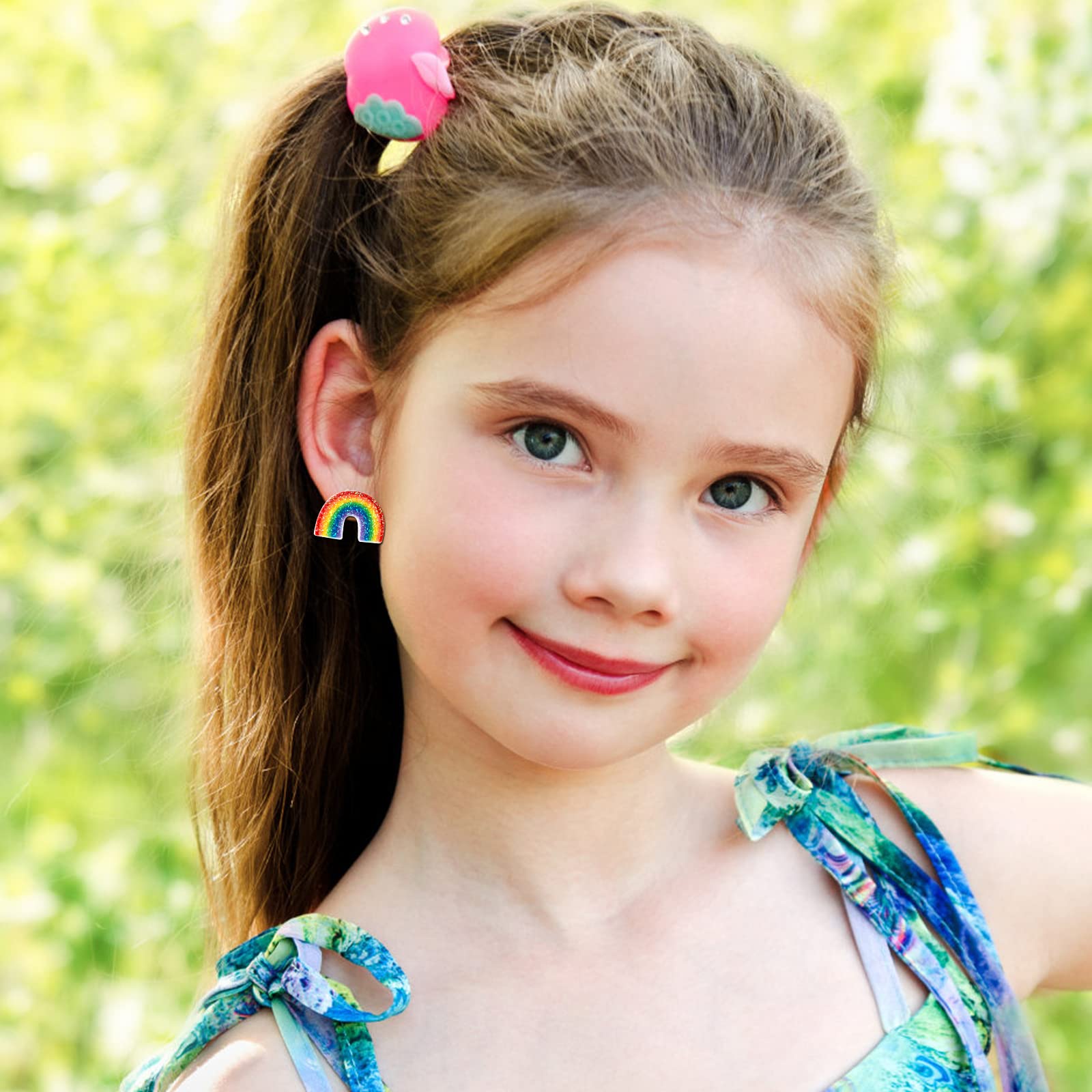DEVIENG rainbow clip-on earrings, colorful fun for all-day wear.