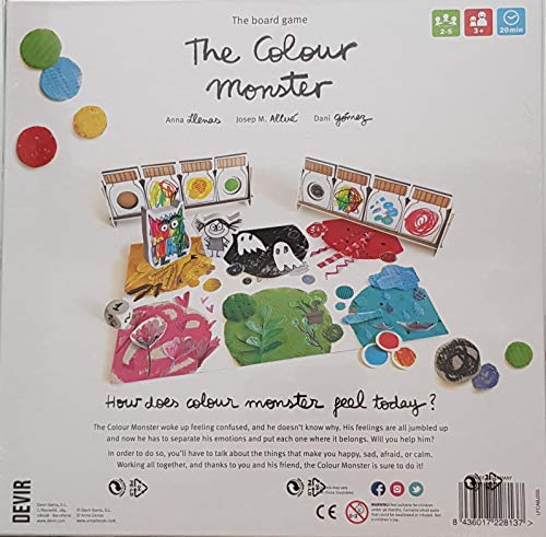 Devir Color Monster components laid out highlight emotions and learning moments.