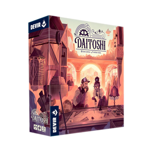 Devir Daitoshi game box cover shows a steam-age city for immersive strategy