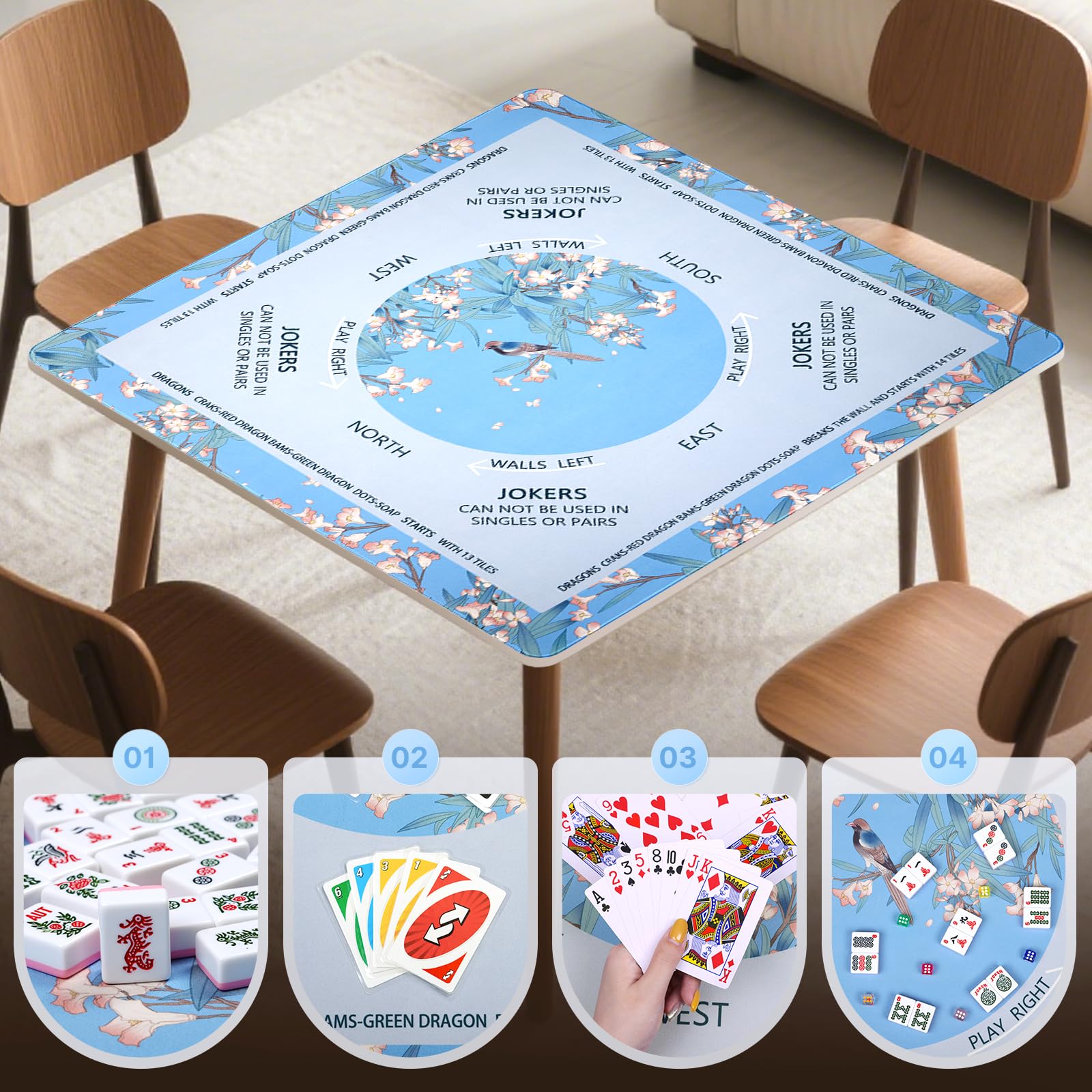 DEVPNR Mahjong Mat elegant floral design enhances table ambiance