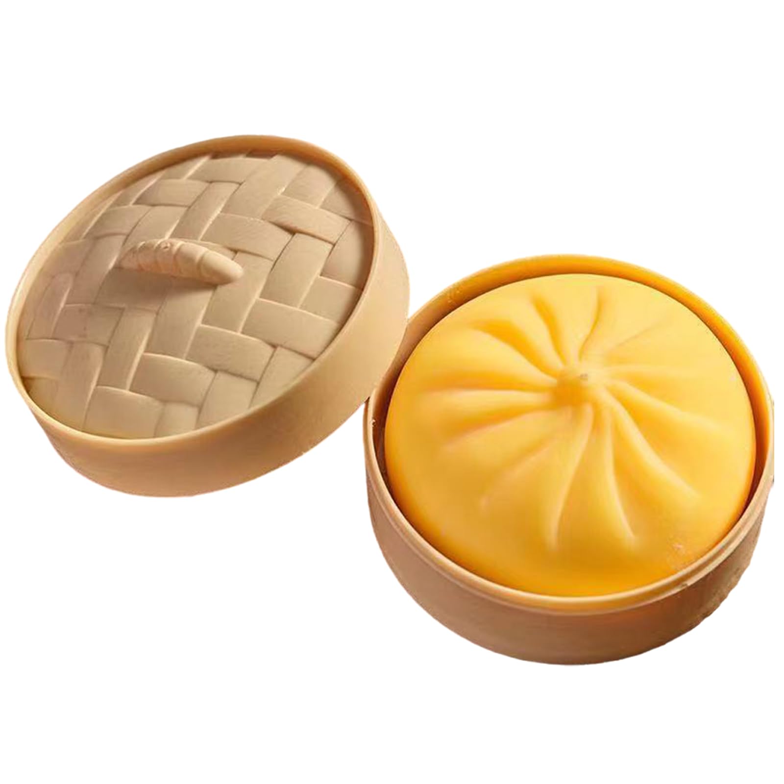 Dexprosy giant squishy dumpling with yellow rainbow bun, ideal for tactile stress relief.