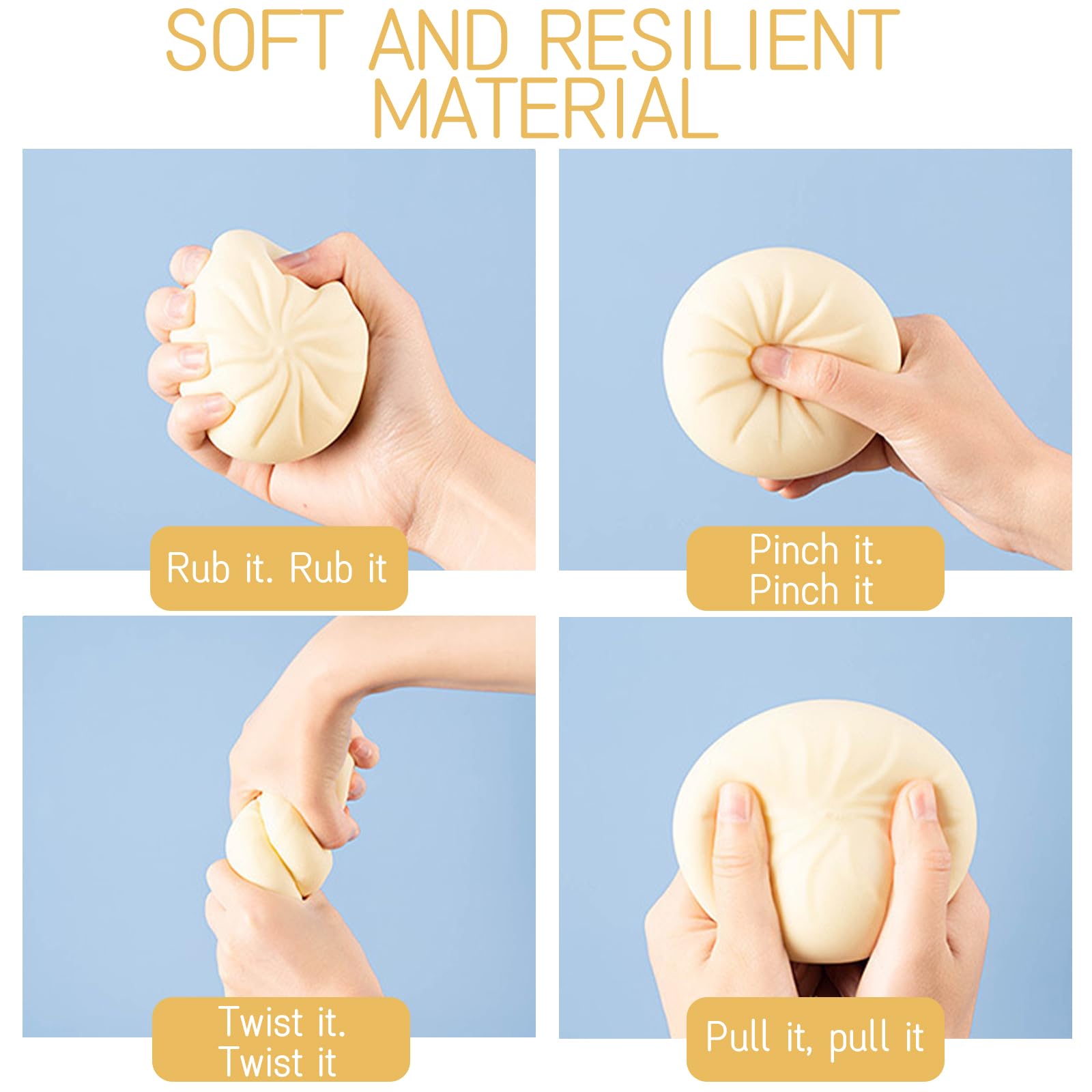 Dexprosy soft-stretchy texture supports repeated squeezes and returning shape.