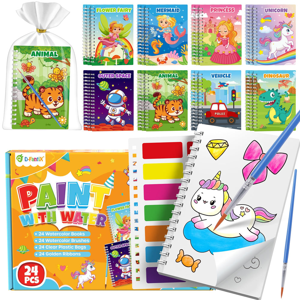 DfantiX 24-pack paint-with-water coloring books for kids, mess-free creative activity