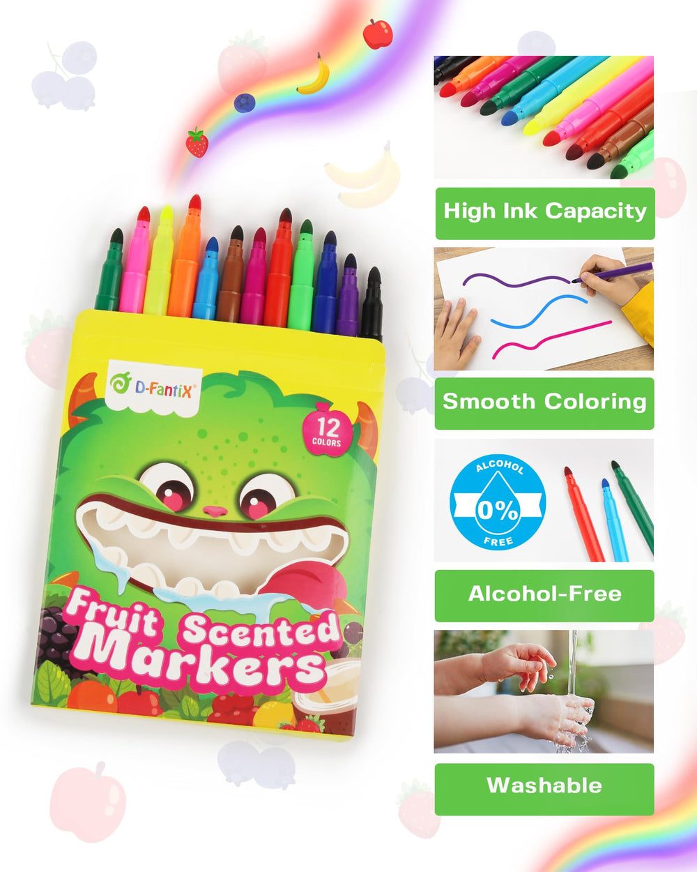 D-FantiX color variety 12 bold colors ideal for posters and coloring books